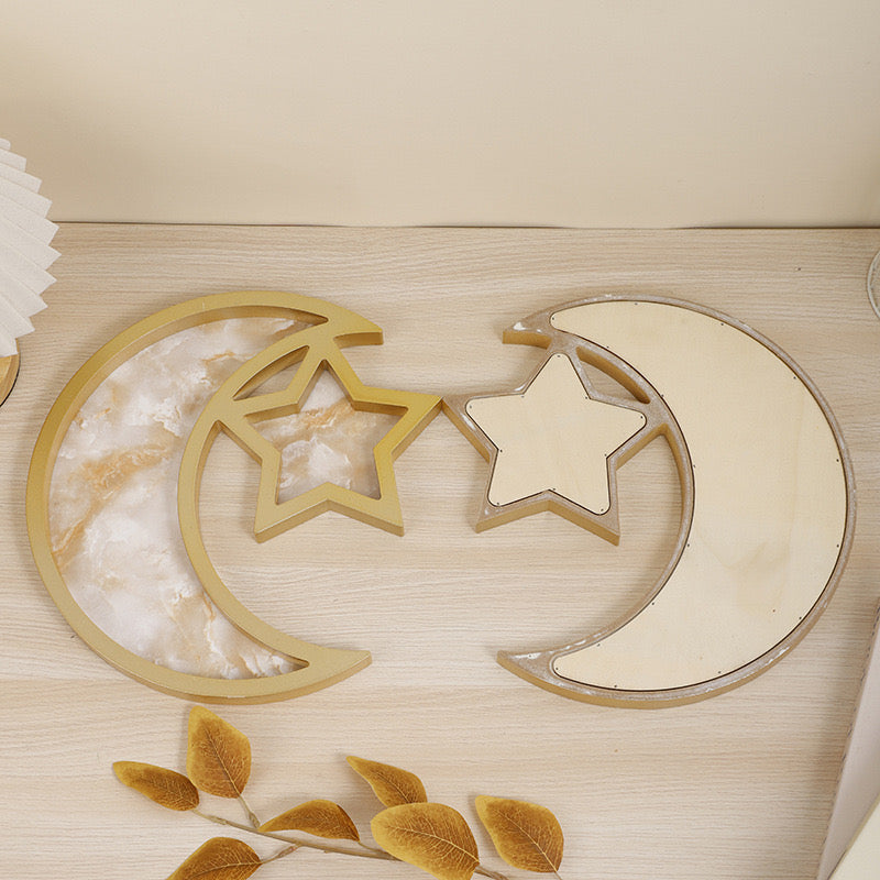 New Arrivals - Ramadan Eid Mubarak Wooden Moon Star Food Tray Tableware