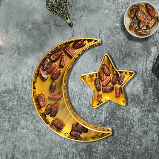 Set of Ramadan Eid Iron Moon Star Shape Serving Plate Food Tray