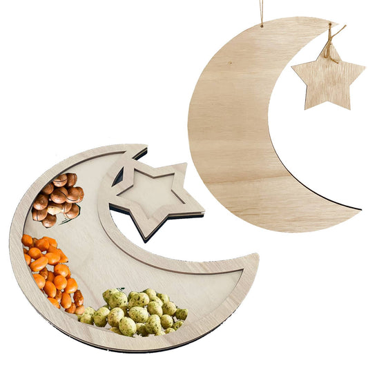 Ramadan Eid Mubarak Wooden Moon Star Food Tray Tableware