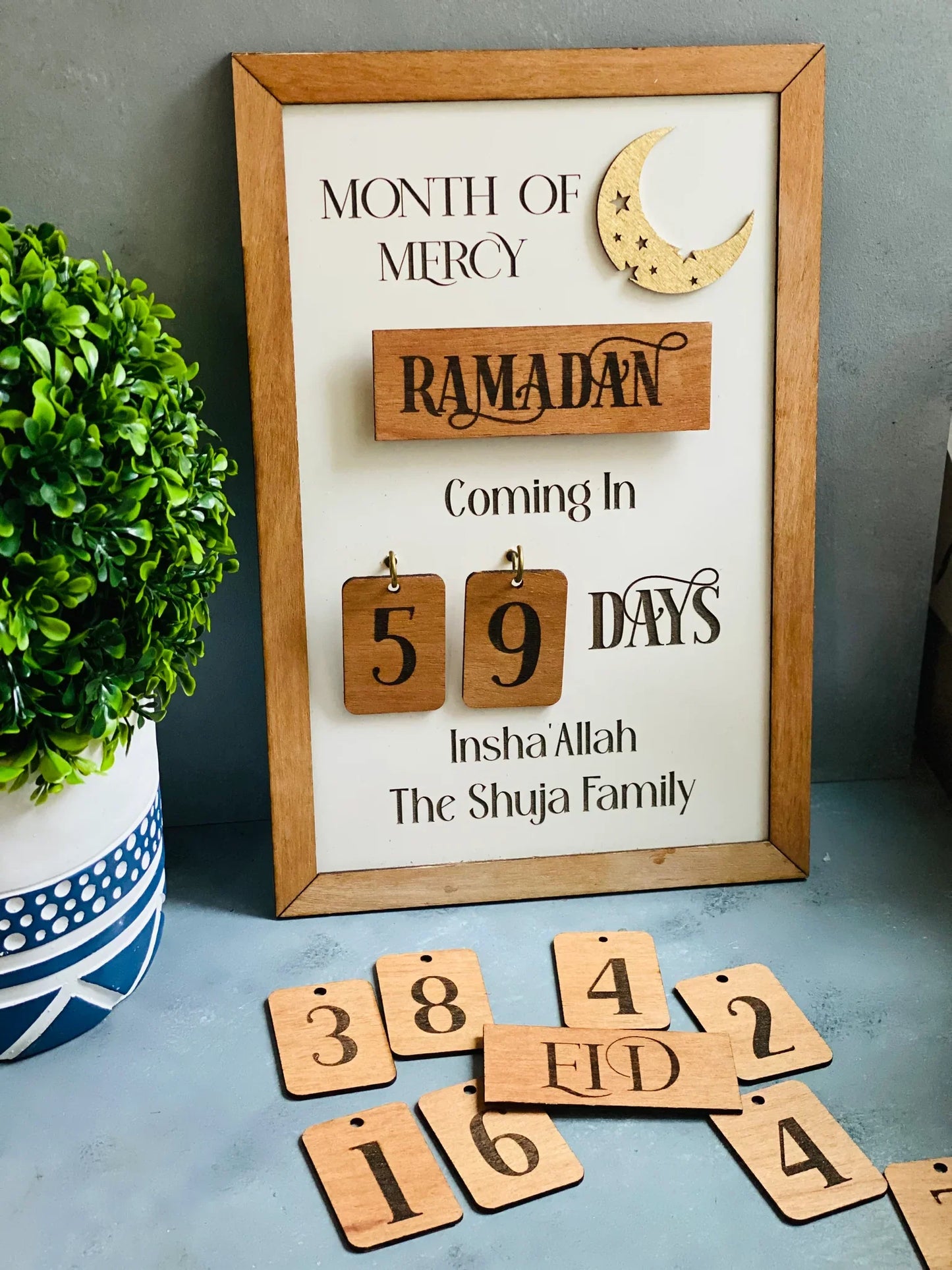Wooden Ramadan and Eid countdown calendar
